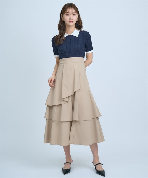 AND COUTURE(アンドクチュール)の「イレギュラーヘムドッキングワンピース(ワンピース・レディース・ベージュ/ネイビー・FREE)」の15枚目の写真