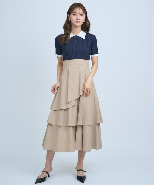 AND COUTURE(アンドクチュール)の「イレギュラーヘムドッキングワンピース(ワンピース・レディース・ベージュ/ネイビー・FREE)」の6枚目の写真