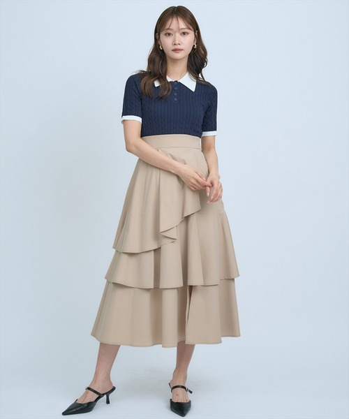 AND COUTURE(アンドクチュール)の「イレギュラーヘムドッキングワンピース(ワンピース・レディース・ベージュ/ネイビー・FREE)」の4枚目の写真