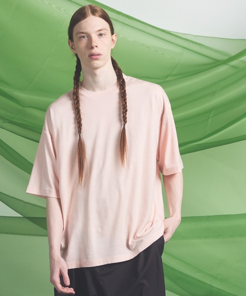 MAISON SPECIAL(メゾンスペシャル)の「《UNISEX》Wool Yarn Prime-Over Short Sleeve Crew Neck T-Shirt/ウールヤーンプライムオーバーショートスリーブクルーネックTシャツ【MAISON SPECIAL/メゾンスペシャル】(Tシャツ/カットソー・メンズ・ブラック/アイボリー/ピンク/ライトグリーン・2/1/0)」の4枚目の写真