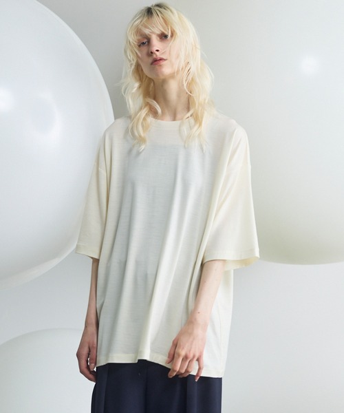 MAISON SPECIAL(メゾンスペシャル)の「《UNISEX》Wool Yarn Prime-Over Short Sleeve Crew Neck T-Shirt/ウールヤーンプライムオーバーショートスリーブクルーネックTシャツ【MAISON SPECIAL/メゾンスペシャル】(Tシャツ/カットソー・メンズ・ブラック/アイボリー/ピンク/ライトグリーン・2/1/0)」の1枚目の写真