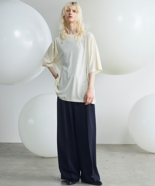 MAISON SPECIAL(メゾンスペシャル)の「《UNISEX》Wool Yarn Prime-Over Short Sleeve Crew Neck T-Shirt/ウールヤーンプライムオーバーショートスリーブクルーネックTシャツ【MAISON SPECIAL/メゾンスペシャル】(Tシャツ/カットソー・メンズ・ブラック/アイボリー/ピンク/ライトグリーン・2/1/0)」の5枚目の写真