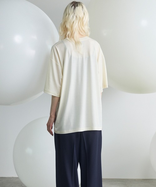 MAISON SPECIAL(メゾンスペシャル)の「《UNISEX》Wool Yarn Prime-Over Short Sleeve Crew Neck T-Shirt/ウールヤーンプライムオーバーショートスリーブクルーネックTシャツ【MAISON SPECIAL/メゾンスペシャル】(Tシャツ/カットソー・メンズ・ブラック/アイボリー/ピンク/ライトグリーン・2/1/0)」の12枚目の写真