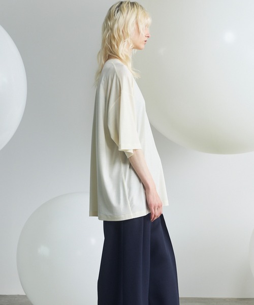 MAISON SPECIAL(メゾンスペシャル)の「《UNISEX》Wool Yarn Prime-Over Short Sleeve Crew Neck T-Shirt/ウールヤーンプライムオーバーショートスリーブクルーネックTシャツ【MAISON SPECIAL/メゾンスペシャル】(Tシャツ/カットソー・メンズ・ブラック/アイボリー/ピンク/ライトグリーン・2/1/0)」の11枚目の写真
