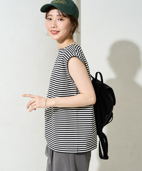 FREAK'S STORE(フリークスストア)の「限定展開 ボーダー ノースリーブ Tシャツ(Tシャツ/カットソー・レディース・ブラック/チャコールグレー/ネイビー/イエロー/ブラウン/レッド・フリ-)」の16枚目の写真