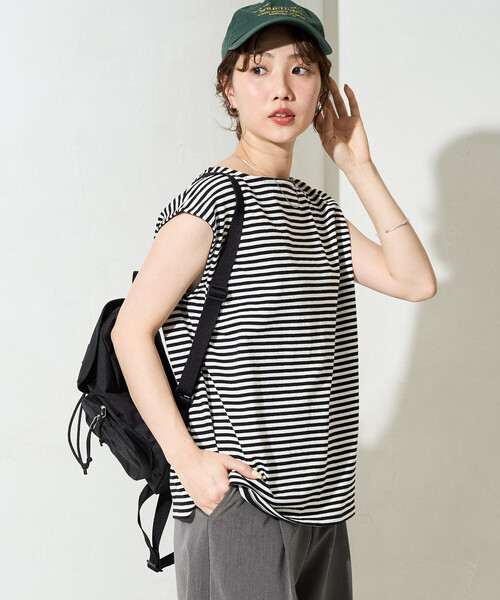 FREAK'S STORE(フリークスストア)の「限定展開 ボーダー ノースリーブ Tシャツ(Tシャツ/カットソー・レディース・ブラック/チャコールグレー/ネイビー/イエロー/ブラウン/レッド・フリ-)」の14枚目の写真