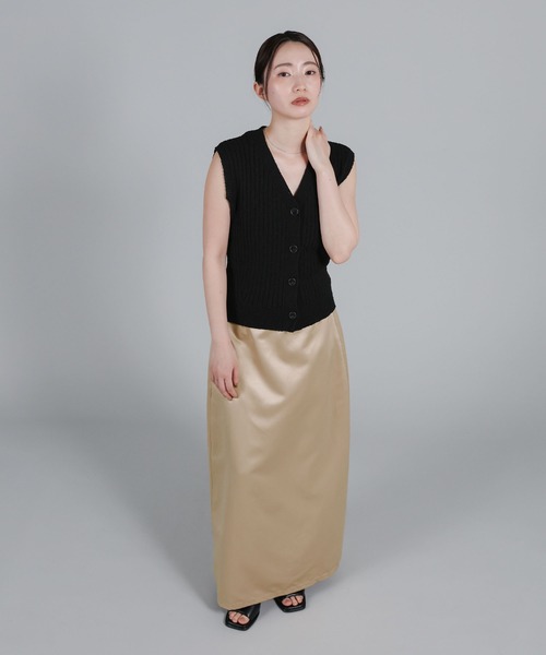 select MOCA Et（セレクトモカエト）の「【Et】Matte Satin I-line Long Skirt（スカート・レディース・ベージュ/チャコール・FREE）」の12枚目の写真