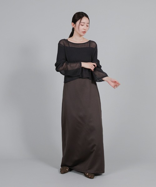 select MOCA Et（セレクトモカエト）の「【Et】Matte Satin I-line Long Skirt（スカート・レディース・ベージュ/チャコール・FREE）」の19枚目の写真
