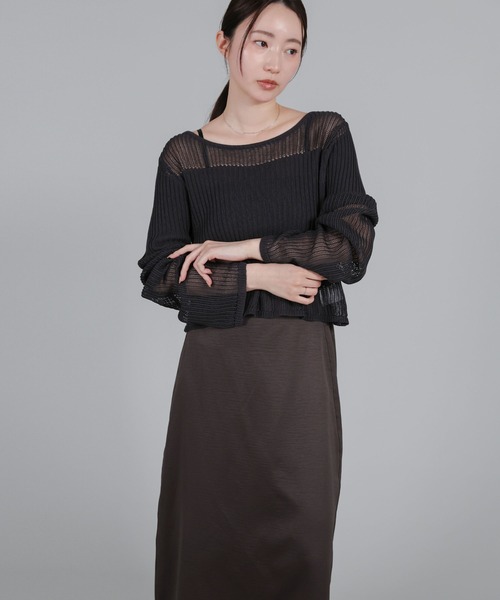 select MOCA Et（セレクトモカエト）の「【Et】Matte Satin I-line Long Skirt（スカート・レディース・ベージュ/チャコール・FREE）」の18枚目の写真