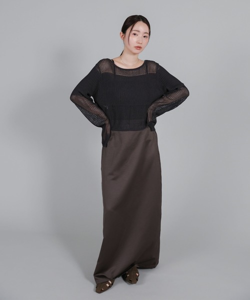 select MOCA Et（セレクトモカエト）の「【Et】Matte Satin I-line Long Skirt（スカート・レディース・ベージュ/チャコール・FREE）」の5枚目の写真