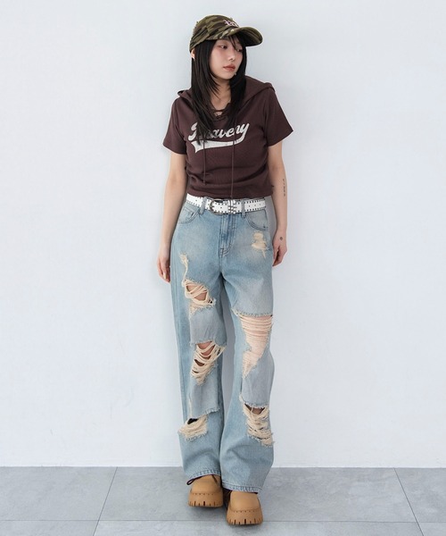 WEGO(ウィゴー)の「WEGO/レースアップフードちびT(Tシャツ/カットソー・レディース・スミクロ/ブラウン/その他1・FREE)」の14枚目の写真