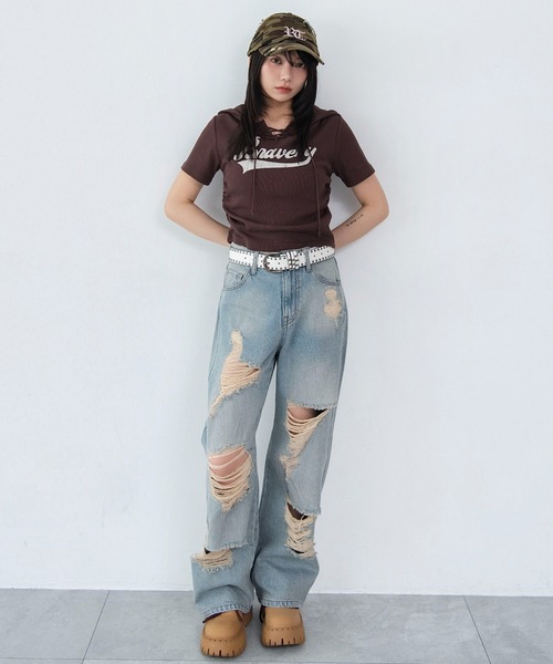 WEGO(ウィゴー)の「WEGO/レースアップフードちびT(Tシャツ/カットソー・レディース・スミクロ/ブラウン/その他1・FREE)」の15枚目の写真