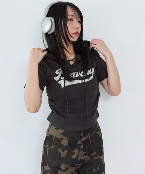 WEGO(ウィゴー)の「WEGO/レースアップフードちびT(Tシャツ/カットソー・レディース・スミクロ/ブラウン/その他1・FREE)」の18枚目の写真