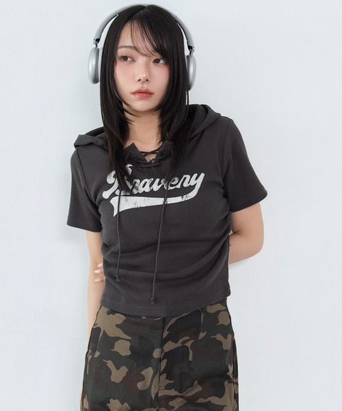 WEGO(ウィゴー)の「WEGO/レースアップフードちびT(Tシャツ/カットソー・レディース・スミクロ/ブラウン/その他1・FREE)」の19枚目の写真