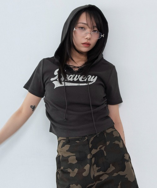 WEGO(ウィゴー)の「WEGO/レースアップフードちびT(Tシャツ/カットソー・レディース・スミクロ/ブラウン/その他1・FREE)」の21枚目の写真