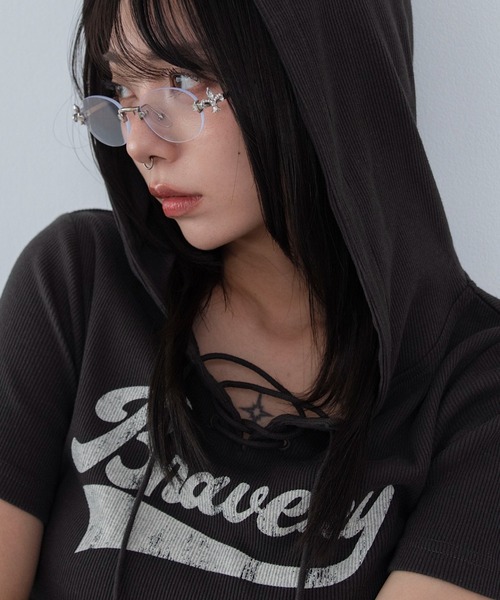 WEGO(ウィゴー)の「WEGO/レースアップフードちびT(Tシャツ/カットソー・レディース・スミクロ/ブラウン/その他1・FREE)」の22枚目の写真
