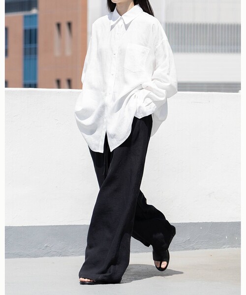 Bshop(ビショップ)の「eunoia | リネンギャザーパンツ WOMEN(その他パンツ・レディース・ブラック/ホワイト・S)」の1枚目の写真