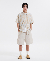 western check s/s shirt beige