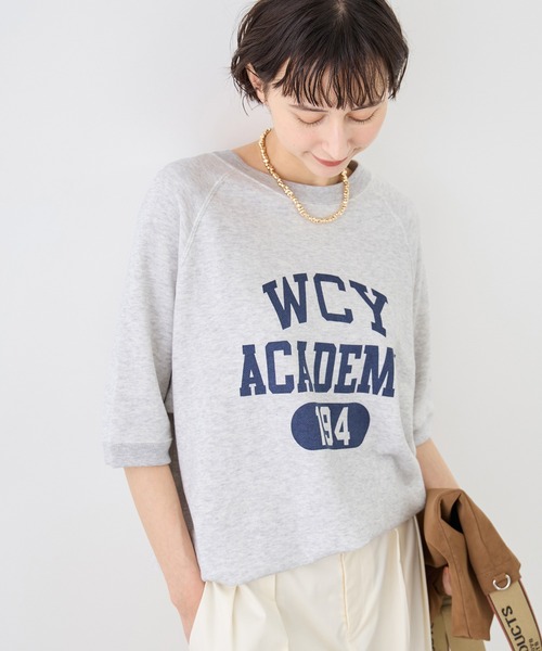 Champion(チャンピオン)の「【Champion/チャンピオン別注】アソートロゴボートネックハーフスリーブスウェットプルオーバー(Tシャツ/カットソー・レディース・ブラック/グレー系その他/サックスブルー/ライトグレー・FREE)」の3枚目の写真