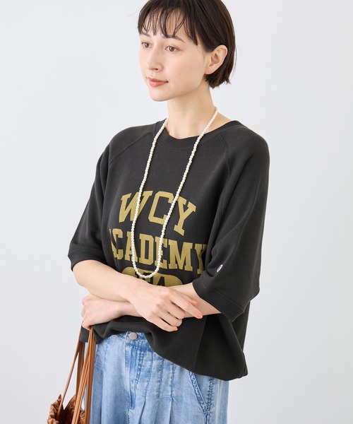 Champion(チャンピオン)の「【Champion/チャンピオン別注】アソートロゴボートネックハーフスリーブスウェットプルオーバー(Tシャツ/カットソー・レディース・ブラック/グレー系その他/サックスブルー/ライトグレー・FREE)」の13枚目の写真