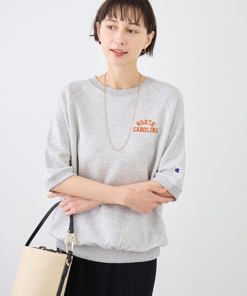 Champion(チャンピオン)の「【Champion/チャンピオン別注】アソートロゴボートネックハーフスリーブスウェットプルオーバー(Tシャツ/カットソー・レディース・ブラック/グレー系その他/サックスブルー/ライトグレー・FREE)」の18枚目の写真