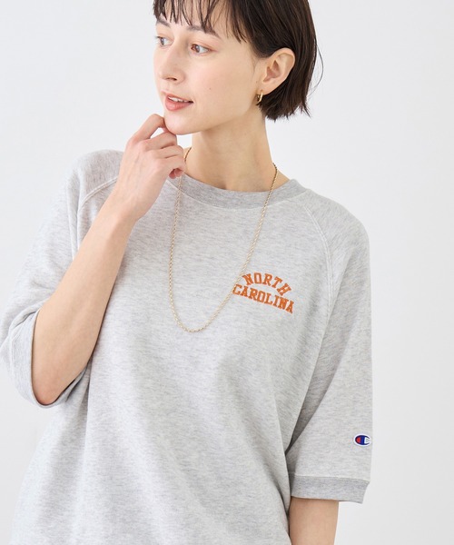 Champion(チャンピオン)の「【Champion/チャンピオン別注】アソートロゴボートネックハーフスリーブスウェットプルオーバー(Tシャツ/カットソー・レディース・ブラック/グレー系その他/サックスブルー/ライトグレー・FREE)」の20枚目の写真