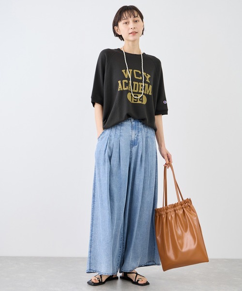 Champion(チャンピオン)の「【Champion/チャンピオン別注】アソートロゴボートネックハーフスリーブスウェットプルオーバー(Tシャツ/カットソー・レディース・ブラック/グレー系その他/サックスブルー/ライトグレー・FREE)」の12枚目の写真