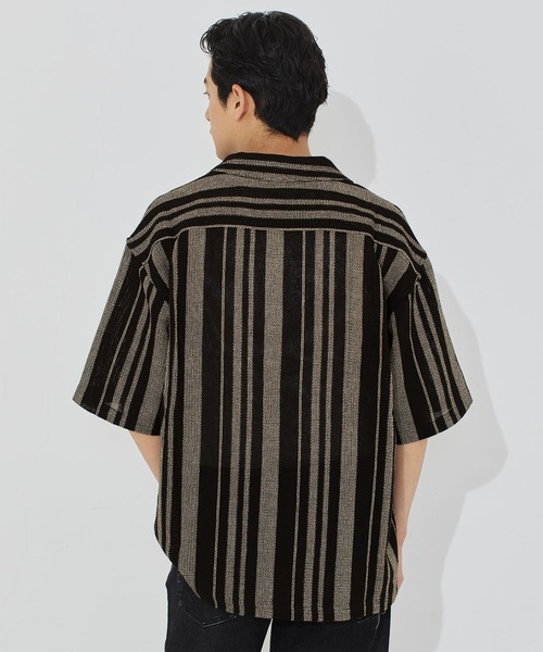 coca(coca)(コカ)の「透かしストライプ柄半袖オープンカラーシャツ(シャツ/ブラウス・メンズ・カーキ/ブラック・M/L/XL)」の16枚目の写真