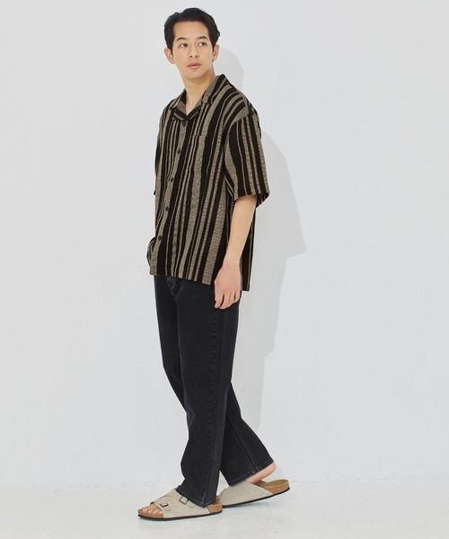 coca(coca)(コカ)の「透かしストライプ柄半袖オープンカラーシャツ(シャツ/ブラウス・メンズ・カーキ/ブラック・M/L/XL)」の18枚目の写真