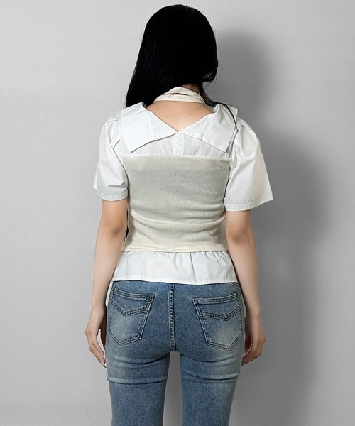 FOLLOWIN(フォロウィン)の「【マフラー付き/3COLOR】レイヤードビスチェシャツ(シャツ/ブラウス・レディース・グレー/ホワイト/ブラック・FREE)」の7枚目の写真