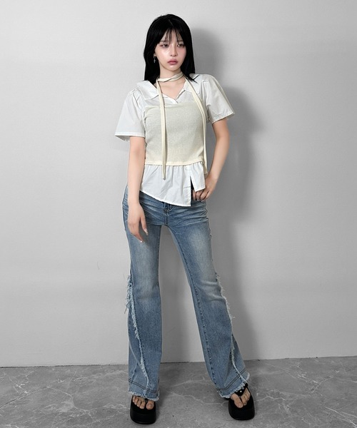 FOLLOWIN(フォロウィン)の「【マフラー付き/3COLOR】レイヤードビスチェシャツ(シャツ/ブラウス・レディース・グレー/ホワイト/ブラック・FREE)」の9枚目の写真