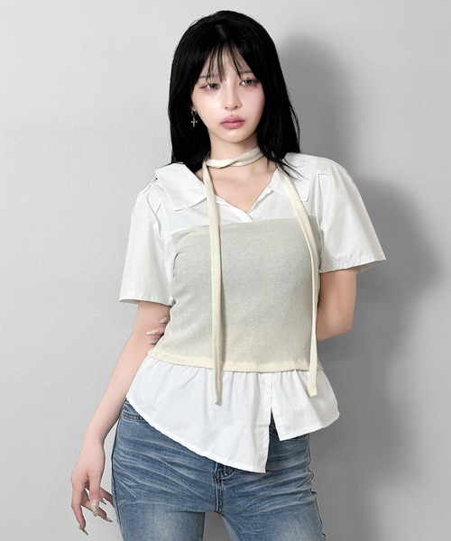 FOLLOWIN(フォロウィン)の「【マフラー付き/3COLOR】レイヤードビスチェシャツ(シャツ/ブラウス・レディース・グレー/ホワイト/ブラック・FREE)」の12枚目の写真