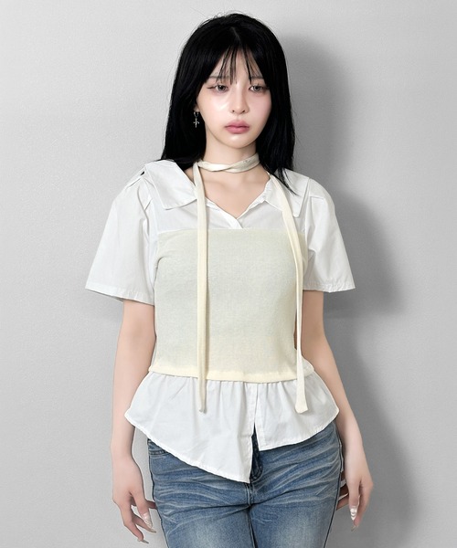 FOLLOWIN(フォロウィン)の「【マフラー付き/3COLOR】レイヤードビスチェシャツ(シャツ/ブラウス・レディース・グレー/ホワイト/ブラック・FREE)」の13枚目の写真