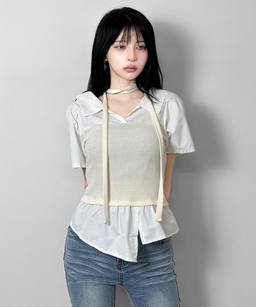 FOLLOWIN(フォロウィン)の「【マフラー付き/3COLOR】レイヤードビスチェシャツ(シャツ/ブラウス・レディース・グレー/ホワイト/ブラック・FREE)」の14枚目の写真