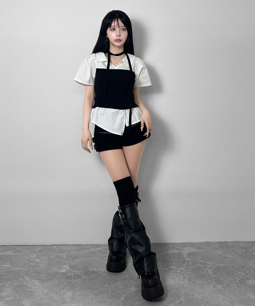 FOLLOWIN(フォロウィン)の「【マフラー付き/3COLOR】レイヤードビスチェシャツ(シャツ/ブラウス・レディース・グレー/ホワイト/ブラック・FREE)」の20枚目の写真
