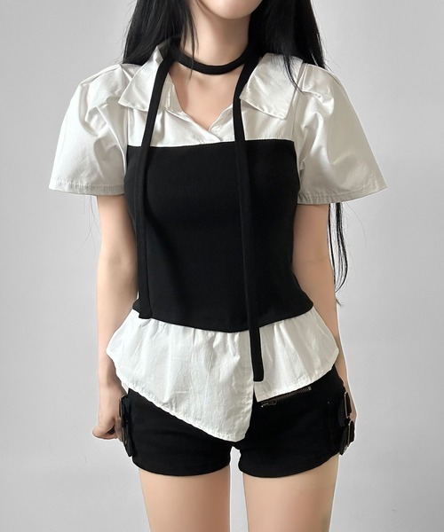 FOLLOWIN(フォロウィン)の「【マフラー付き/3COLOR】レイヤードビスチェシャツ(シャツ/ブラウス・レディース・グレー/ホワイト/ブラック・FREE)」の17枚目の写真