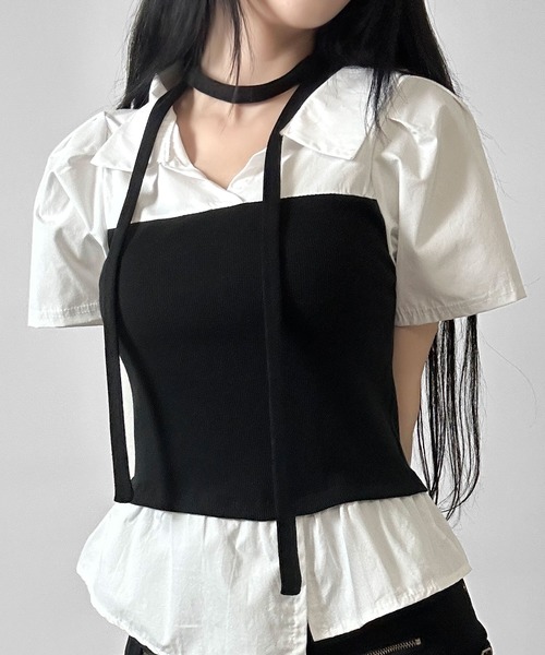 FOLLOWIN(フォロウィン)の「【マフラー付き/3COLOR】レイヤードビスチェシャツ(シャツ/ブラウス・レディース・グレー/ホワイト/ブラック・FREE)」の18枚目の写真