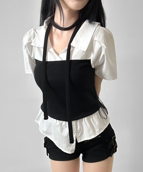 FOLLOWIN(フォロウィン)の「【マフラー付き/3COLOR】レイヤードビスチェシャツ(シャツ/ブラウス・レディース・グレー/ホワイト/ブラック・FREE)」の19枚目の写真