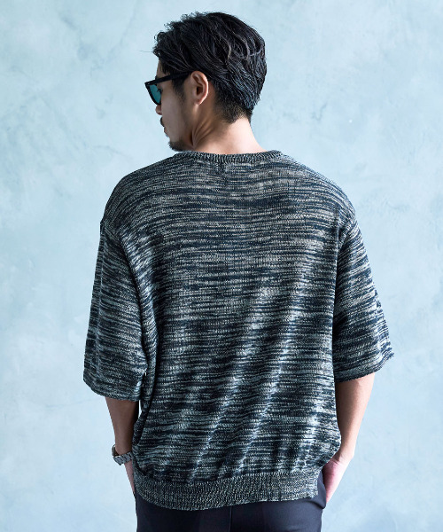 CavariA（キャバリア）の「『CavariA/キャバリア』【接触冷感】ウォッシャブルVネック半袖ニット（ニット/セーター・メンズ・ブラック/グレイッシュベージュ/サックスブルー/チャコールグレー/グレー/ブラウン/ネイビー・M/L/XL）」の12枚目の写真