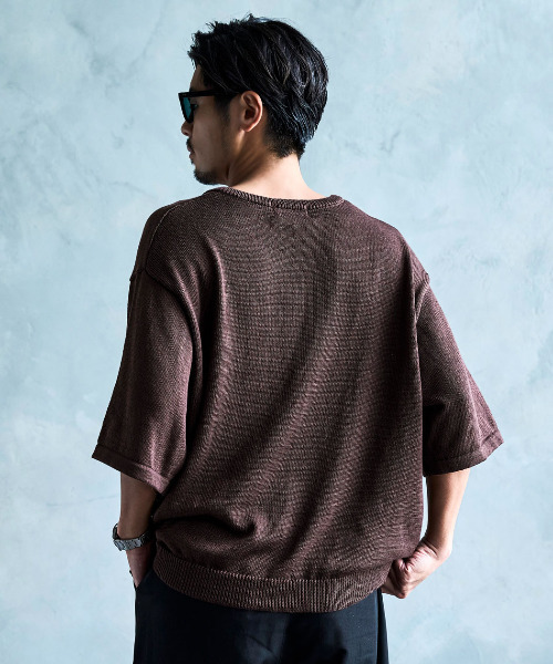 CavariA（キャバリア）の「『CavariA/キャバリア』【接触冷感】ウォッシャブルVネック半袖ニット（ニット/セーター・メンズ・ブラック/グレイッシュベージュ/サックスブルー/チャコールグレー/グレー/ブラウン/ネイビー・M/L/XL）」の18枚目の写真