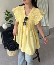 prose verse | シャーリングフリルVネックパールペプラムブラウス(シャツ/ブラウス)