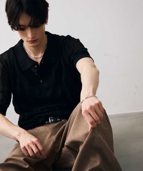 Shoowtime(ショウタイム)の「Mesh knit sheer polo / メッシュ編みシアーポロ(ポロシャツ・メンズ・クリーム/ブラック・MEDIUM/LARGE/X-LARGE)」の16枚目の写真