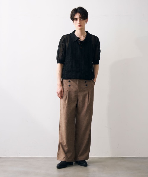 Shoowtime(ショウタイム)の「Mesh knit sheer polo / メッシュ編みシアーポロ(ポロシャツ・メンズ・クリーム/ブラック・MEDIUM/LARGE/X-LARGE)」の17枚目の写真