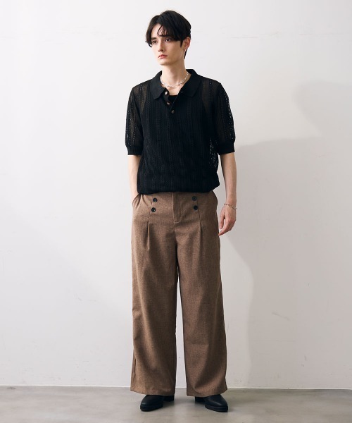 Shoowtime(ショウタイム)の「Mesh knit sheer polo / メッシュ編みシアーポロ(ポロシャツ・メンズ・クリーム/ブラック・MEDIUM/LARGE/X-LARGE)」の18枚目の写真