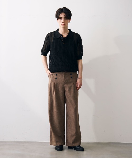 Shoowtime(ショウタイム)の「Mesh knit sheer polo / メッシュ編みシアーポロ(ポロシャツ・メンズ・クリーム/ブラック・MEDIUM/LARGE/X-LARGE)」の19枚目の写真