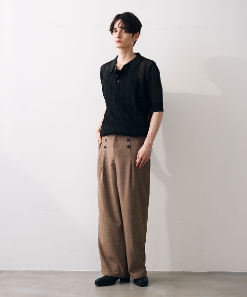 Shoowtime(ショウタイム)の「Mesh knit sheer polo / メッシュ編みシアーポロ(ポロシャツ・メンズ・クリーム/ブラック・MEDIUM/LARGE/X-LARGE)」の21枚目の写真