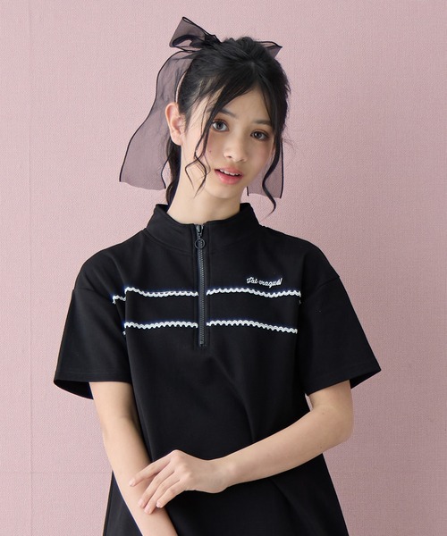 Amourire girl(アムリールガール)の「ハーフジップ レース ミニ丈 半袖 ワンピース(ワンピース・キッズ・サックスブルー/ブラック・140cm/150cm/160cm)」の8枚目の写真