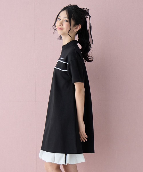 Amourire girl(アムリールガール)の「ハーフジップ レース ミニ丈 半袖 ワンピース(ワンピース・キッズ・サックスブルー/ブラック・140cm/150cm/160cm)」の9枚目の写真