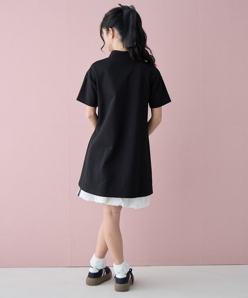 Amourire girl(アムリールガール)の「ハーフジップ レース ミニ丈 半袖 ワンピース(ワンピース・キッズ・サックスブルー/ブラック・140cm/150cm/160cm)」の10枚目の写真