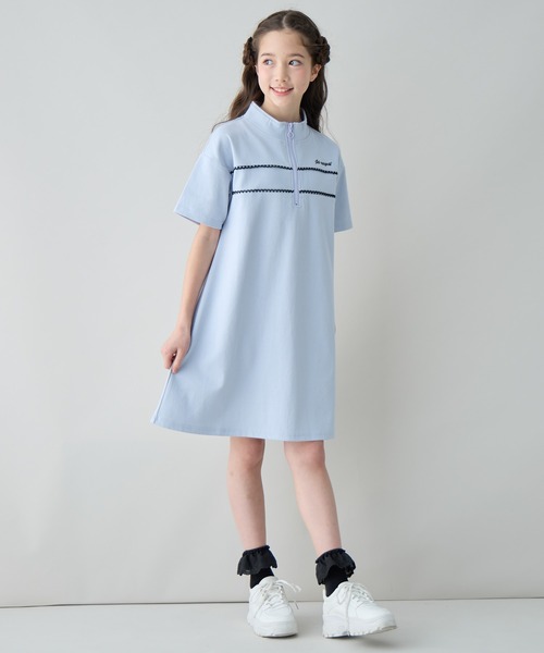 Amourire girl(アムリールガール)の「ハーフジップ レース ミニ丈 半袖 ワンピース(ワンピース・キッズ・サックスブルー/ブラック・140cm/150cm/160cm)」の17枚目の写真